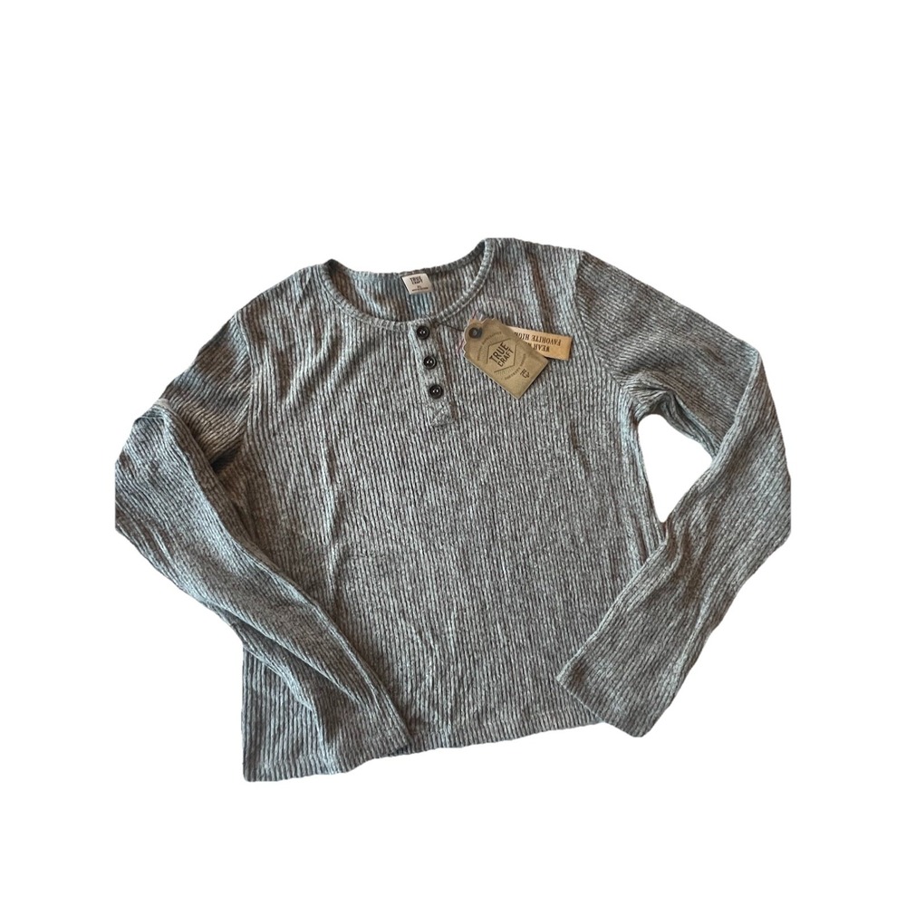 True Craft Girls  XL Grey Ribbed Henley-New With Tags